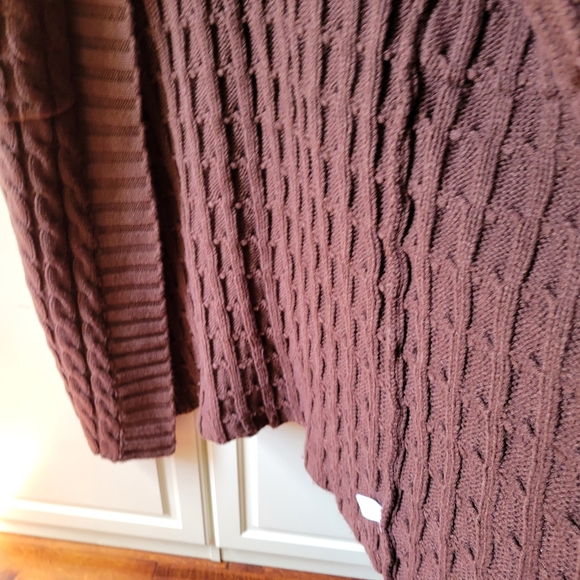 Chunky Cable Knit Open Front Longline Cardigan Patch Pockets - Picture 5 of 10